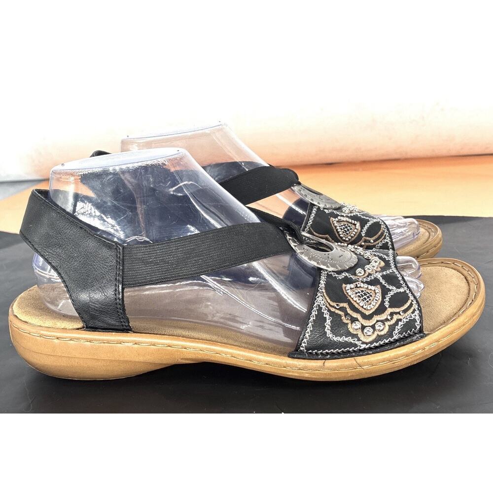 Reiker Antistress EU 40 US 9-9.5 Blk Embrdrd Slingback Comfort Sandals Boho - Picture 2 of 7